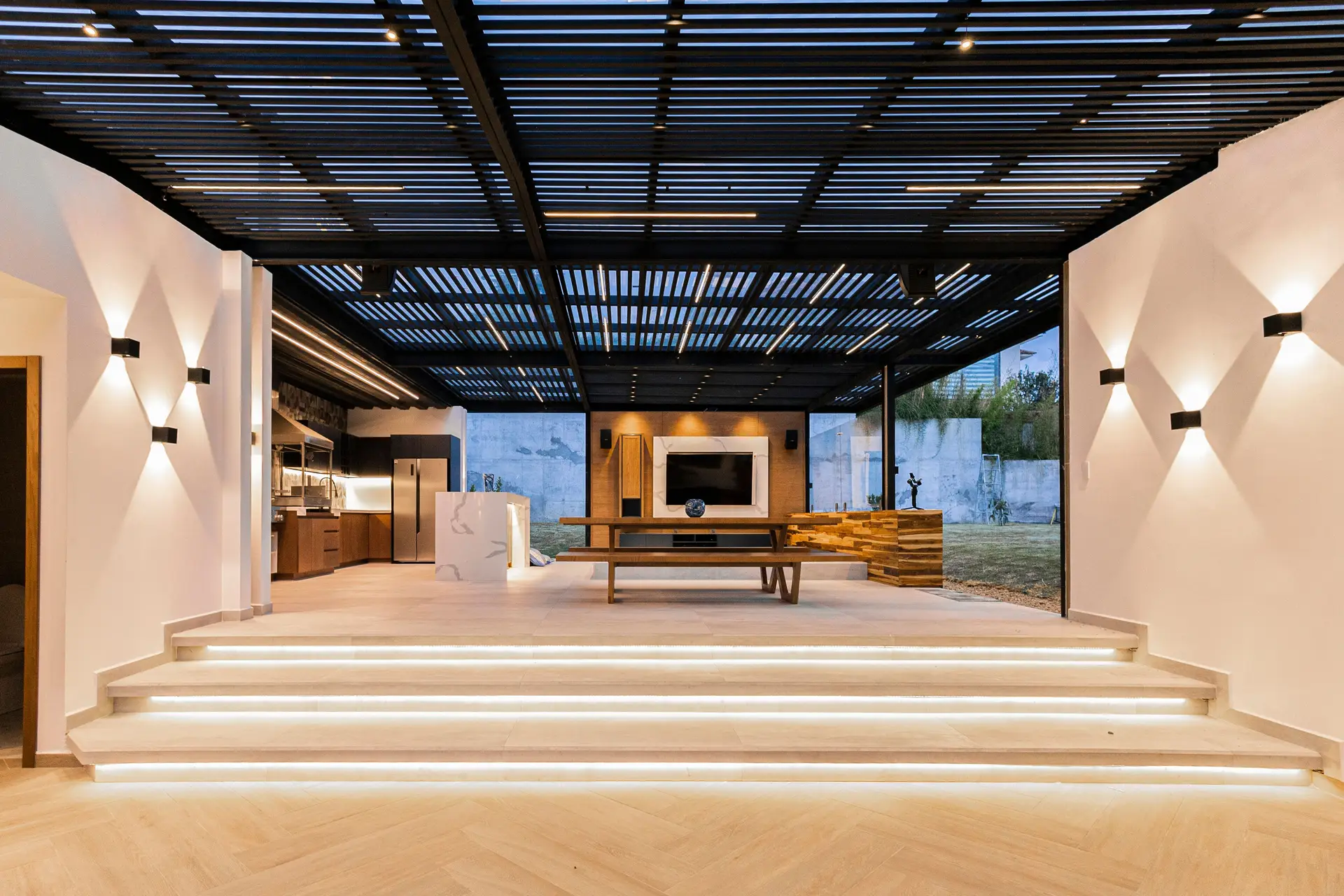 Serene architectural living space styled with warm natural materials and minimalist furniture