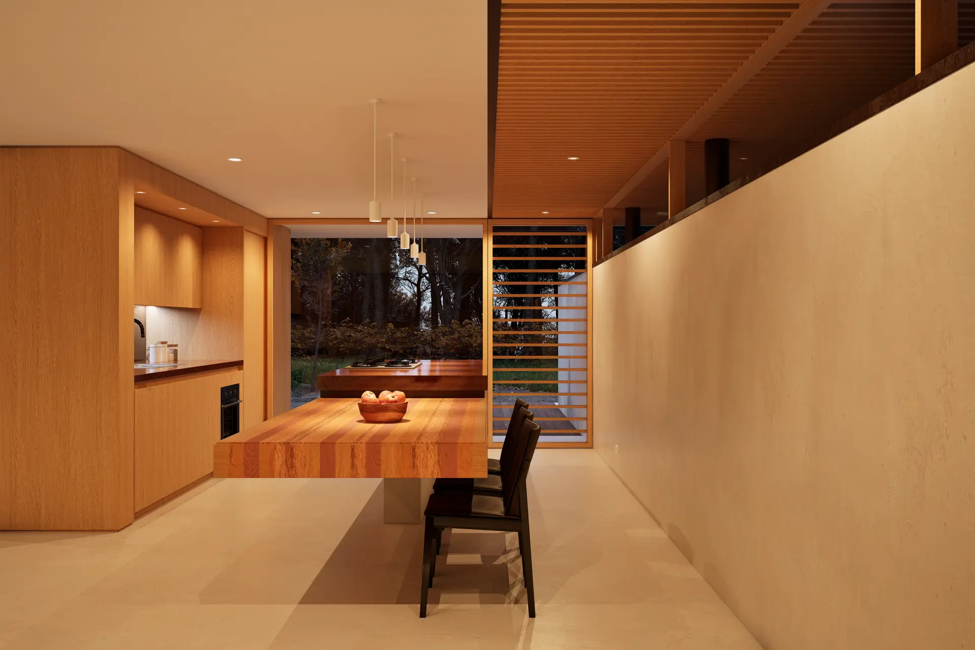 Warm contemporary dining detail and tactile natural materials